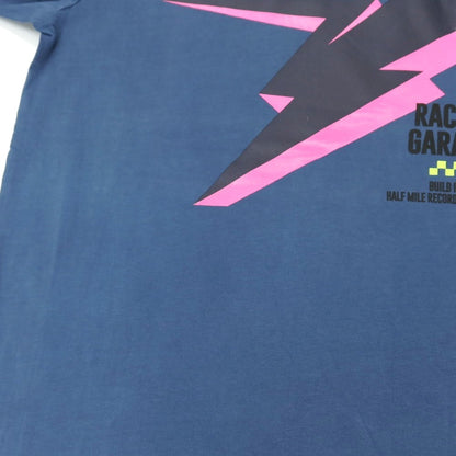 【新品アウトレット】リプレイ REPLAY コットン RACING GARAGE プリント クルーネック 半袖Ｔシャツ ダルブルー【サイズM】【 状態ランクN- 】【 メンズ 】