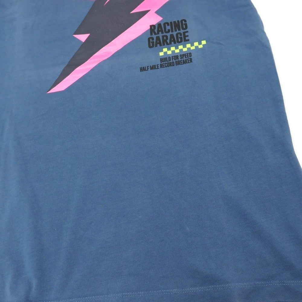 【新品アウトレット】リプレイ REPLAY コットン RACING GARAGE プリント クルーネック 半袖Ｔシャツ ダルブルー【サイズM】【 状態ランクN- 】【 メンズ 】