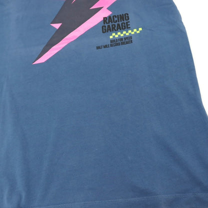 【新品アウトレット】リプレイ REPLAY コットン RACING GARAGE プリント クルーネック 半袖Ｔシャツ ダルブルー【サイズM】【 状態ランクN- 】【 メンズ 】