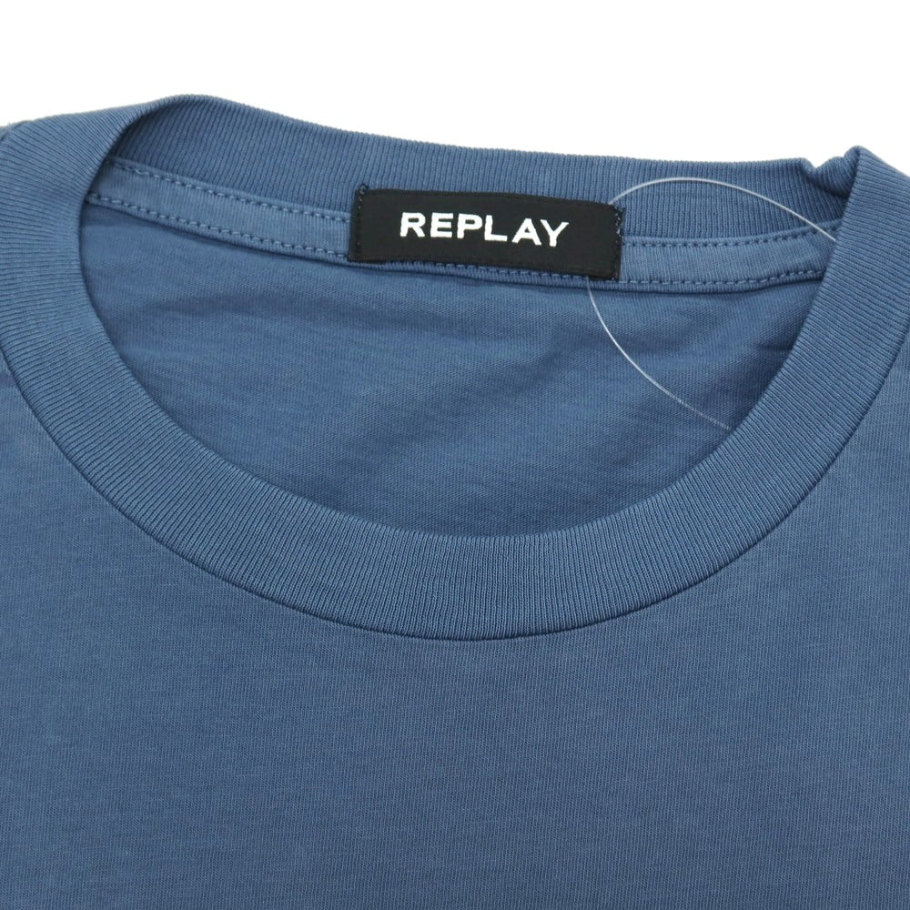 【新品アウトレット】リプレイ REPLAY コットン RACING GARAGE プリント クルーネック 半袖Ｔシャツ ダルブルー【サイズM】【 状態ランクN- 】【 メンズ 】