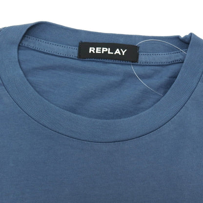 【新品アウトレット】リプレイ REPLAY コットン RACING GARAGE プリント クルーネック 半袖Ｔシャツ ダルブルー【サイズM】【 状態ランクN- 】【 メンズ 】