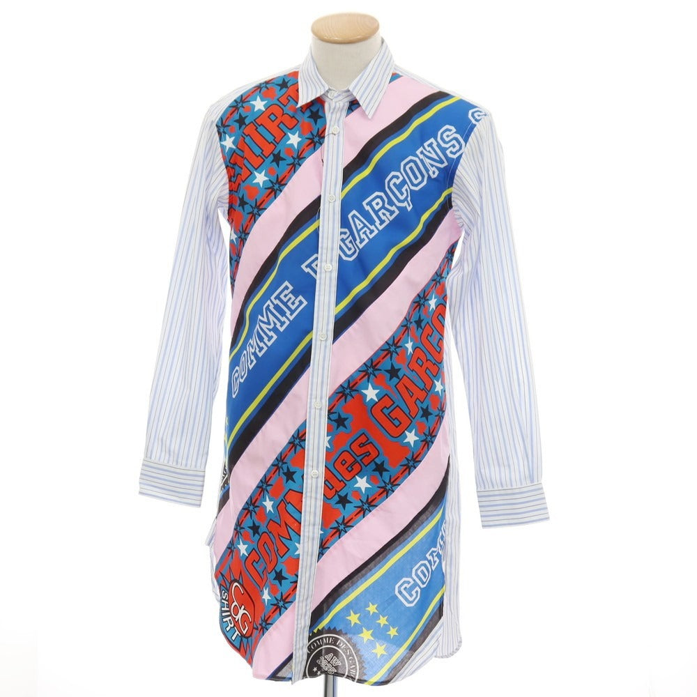 【中古】コムデギャルソンシャツ COMME des GARCONS SHIRT 2025年秋冬 Football Scarf Shirt ストライプ ロングシャツ ホワイトxブルー【サイズS】【 状態ランクA 】【 メンズ 】