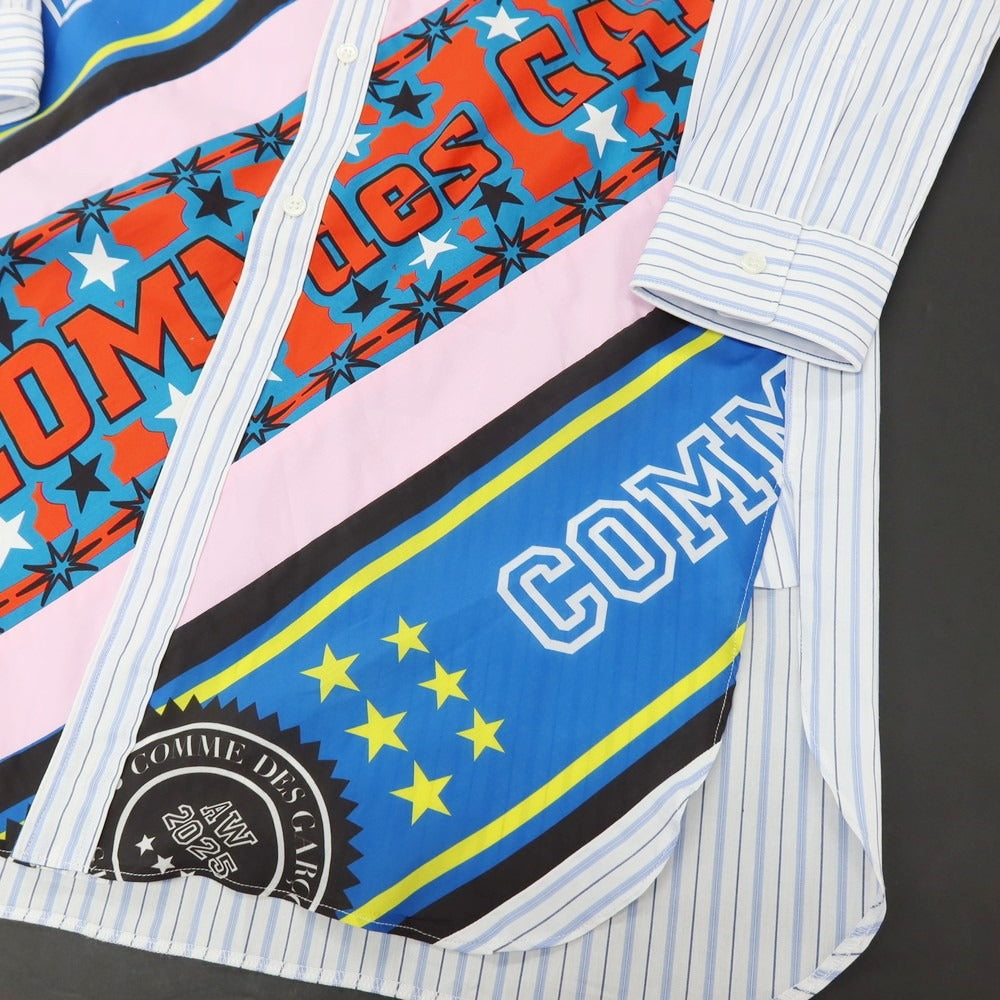 【中古】コムデギャルソンシャツ COMME des GARCONS SHIRT 2025年秋冬 Football Scarf Shirt ストライプ ロングシャツ ホワイトxブルー【サイズS】【 状態ランクA 】【 メンズ 】