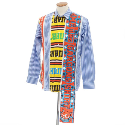 【中古】コムデギャルソンシャツ COMME des GARCONS SHIRT 2025年秋冬 Zip Football Scarf Shirt ストライプ カジュアルシャツ ブルーxホワイト【サイズM】【 状態ランクA 】【 メンズ 】