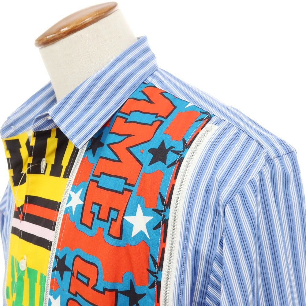 【中古】コムデギャルソンシャツ COMME des GARCONS SHIRT 2025年秋冬 Zip Football Scarf Shirt ストライプ カジュアルシャツ ブルーxホワイト【サイズM】【 状態ランクA 】【 メンズ 】