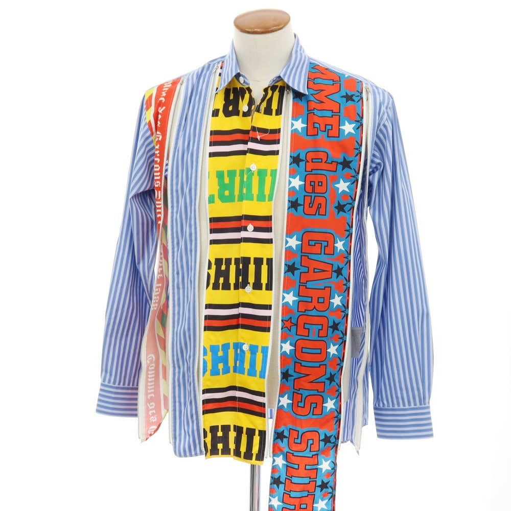 【中古】コムデギャルソンシャツ COMME des GARCONS SHIRT 2025年秋冬 Zip Football Scarf Shirt ストライプ カジュアルシャツ ブルーxホワイト【サイズM】【 状態ランクA 】【 メンズ 】