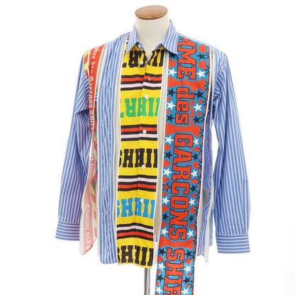 【中古】コムデギャルソンシャツ COMME des GARCONS SHIRT 2025年秋冬 Zip Football Scarf Shirt ストライプ カジュアルシャツ ブルーxホワイト【サイズM】【 状態ランクA 】【 メンズ 】