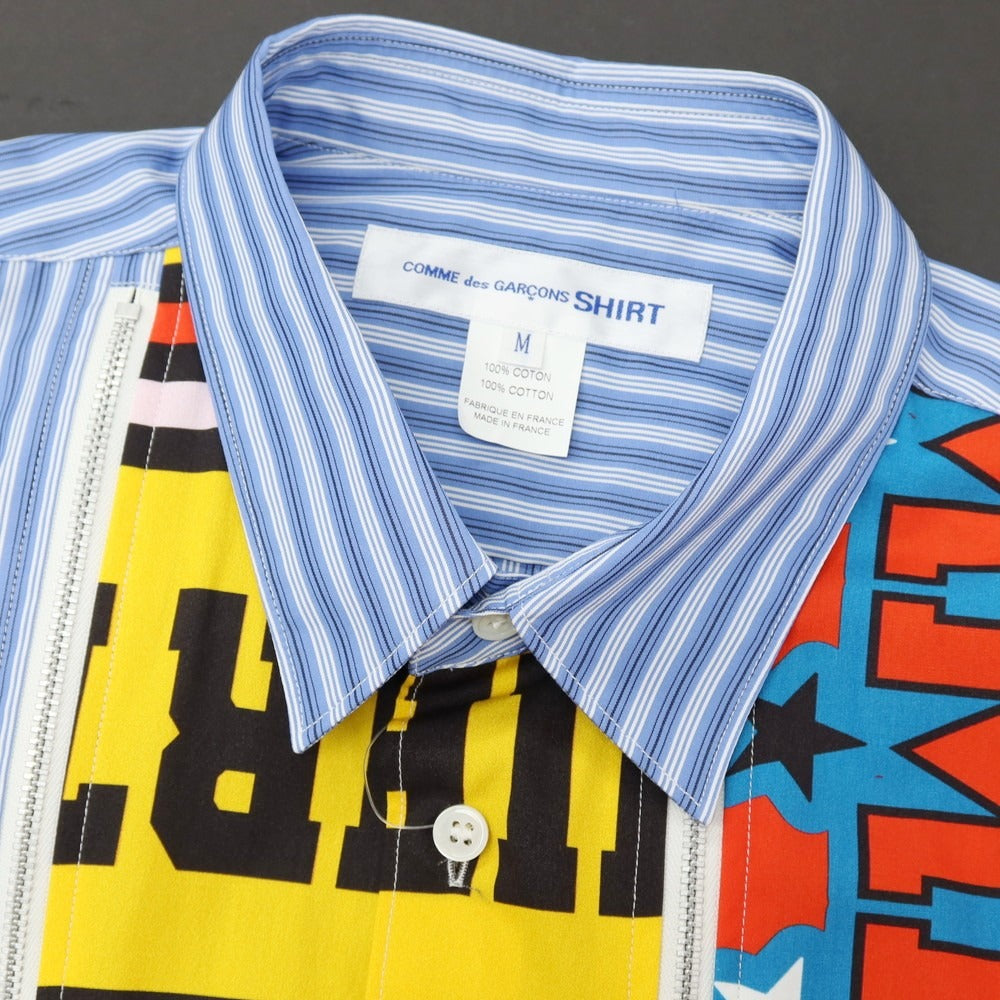 【中古】コムデギャルソンシャツ COMME des GARCONS SHIRT 2025年秋冬 Zip Football Scarf Shirt ストライプ カジュアルシャツ ブルーxホワイト【サイズM】【 状態ランクA 】【 メンズ 】