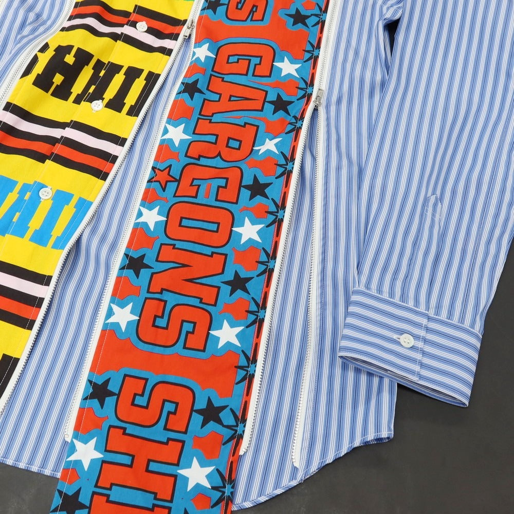 【中古】コムデギャルソンシャツ COMME des GARCONS SHIRT 2025年秋冬 Zip Football Scarf Shirt ストライプ カジュアルシャツ ブルーxホワイト【サイズM】【 状態ランクA 】【 メンズ 】