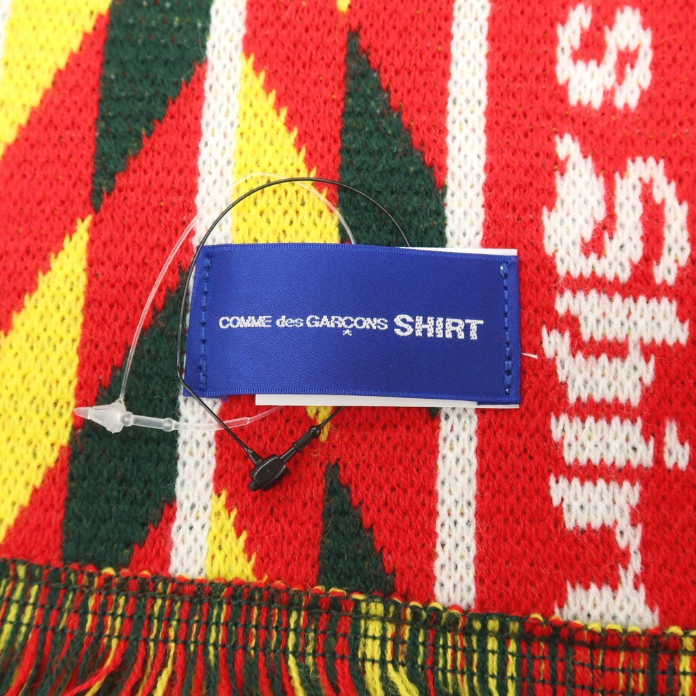 【中古】コムデギャルソンシャツ COMME des GARCONS SHIRT 2025年秋冬 アクリル ニット ジャカード フットボール マフラー レッドxマルチカラー【 状態ランクA 】【 メンズ 】