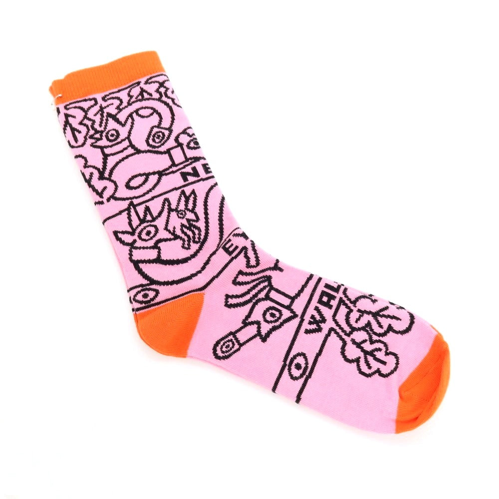 【中古】【未使用】ウォルターヴァンベイレンドンク Walter Van Beirendonck NEW EYES Socks ソックス 靴下 ピンクxオレンジ【サイズL】【 状態ランクS 】【 メンズ 】