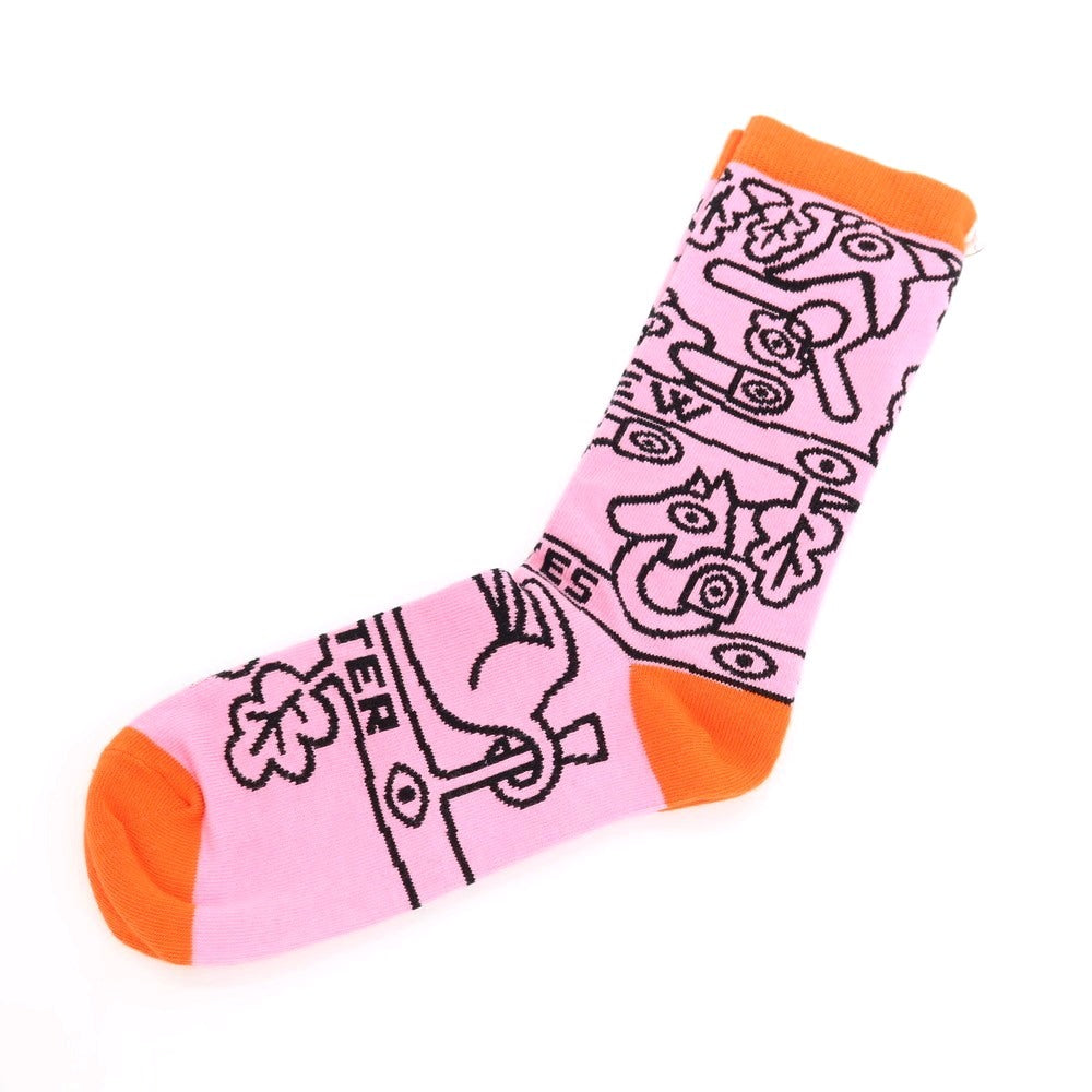 【中古】【未使用】ウォルターヴァンベイレンドンク Walter Van Beirendonck NEW EYES Socks ソックス 靴下 ピンクxオレンジ【サイズL】【 状態ランクS 】【 メンズ 】