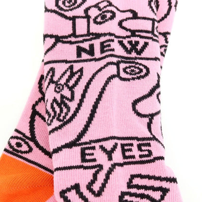 【中古】【未使用】ウォルターヴァンベイレンドンク Walter Van Beirendonck NEW EYES Socks ソックス 靴下 ピンクxオレンジ【サイズL】【 状態ランクS 】【 メンズ 】