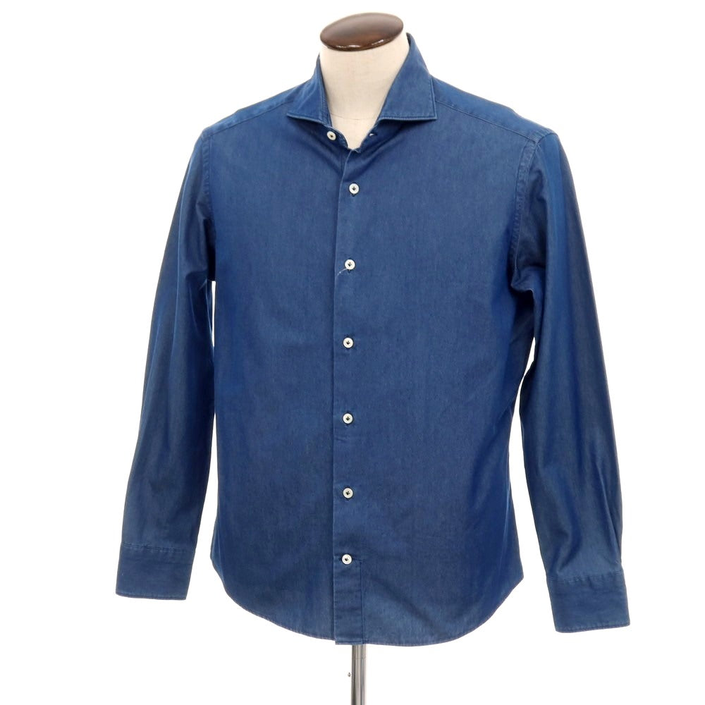 【中古】ジャンネット giannetto コットン ホリゾンタルカラー カジュアルシャツ ネイビー【サイズ43】【 状態ランクB 】【 メンズ 】