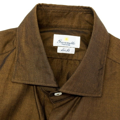 【中古】ジャンネット giannetto コットン ワイドカラー カジュアルシャツ ブラウン【サイズ42】【 状態ランクB 】【 メンズ 】