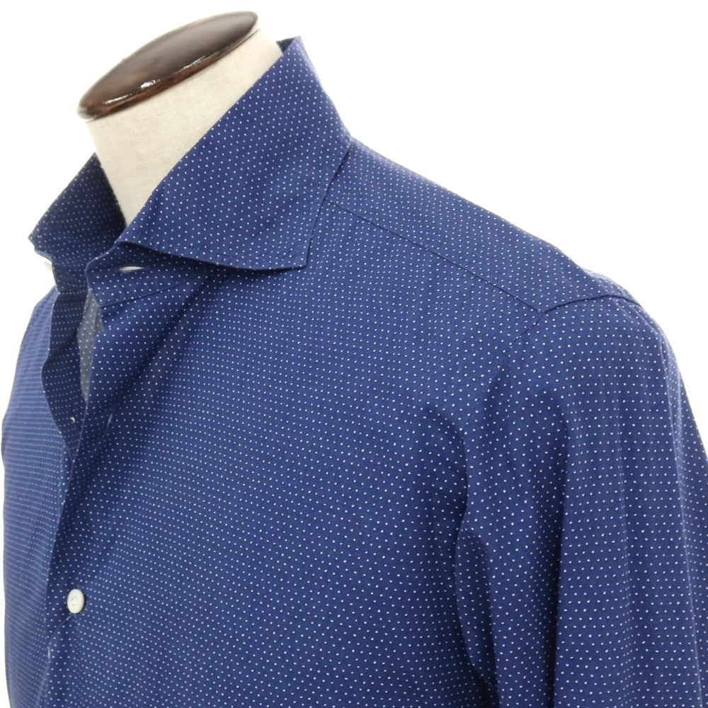 【中古】バルバ ダンディライフ BARBA DANDY LIFE コットン ドット ワイドカラー カジュアルシャツ ネイビー【サイズ41】【 状態ランクC 】【 メンズ 】