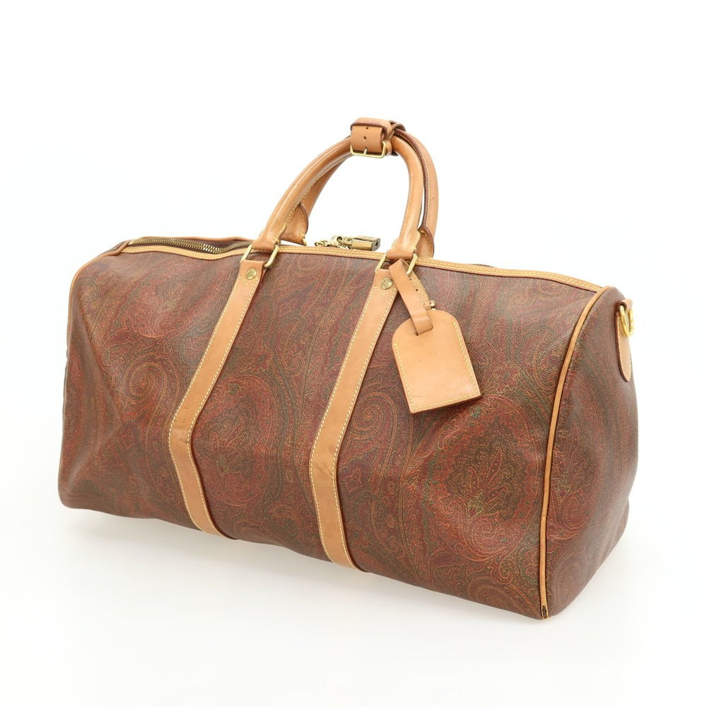 【中古】エトロ ETRO PVCキャンバス レザー ボストンバッグ ブラウン【 状態ランクD 】【 ユニセックス 】