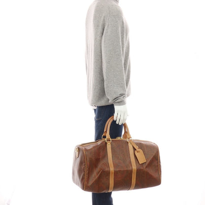 【中古】エトロ ETRO PVCキャンバス レザー ボストンバッグ ブラウン【 状態ランクD 】【 ユニセックス 】