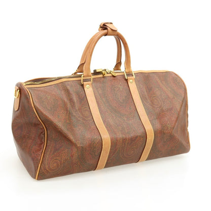 【中古】エトロ ETRO PVCキャンバス レザー ボストンバッグ ブラウン【 状態ランクD 】【 ユニセックス 】