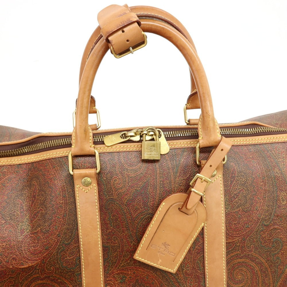 【中古】エトロ ETRO PVCキャンバス レザー ボストンバッグ ブラウン【 状態ランクD 】【 ユニセックス 】