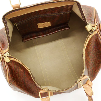 【中古】エトロ ETRO PVCキャンバス レザー ボストンバッグ ブラウン【 状態ランクD 】【 ユニセックス 】