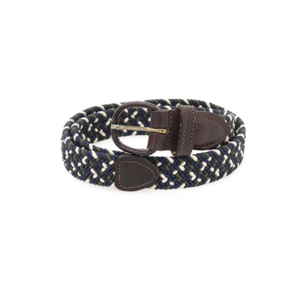 【中古】トーマスベイツ thomas bates エラスティック×レザー メッシュベルト ネイビーxアイボリー【サイズS】【 状態ランクB 】【 メンズ 】