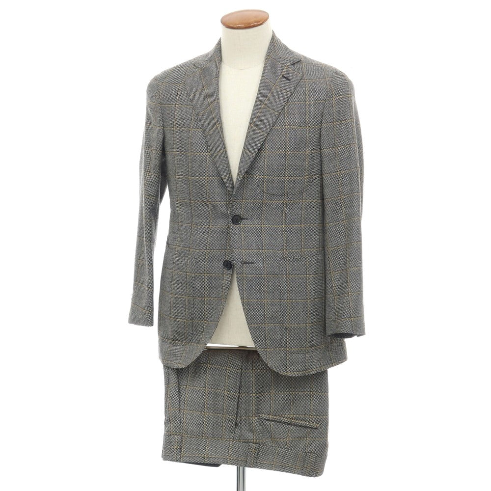 【中古】カルーゾ CARUSO ウール バーズアイ チェック 3つボタンスーツ グレー系【サイズ上46/下48】【 状態ランクB 】【 メンズ 】