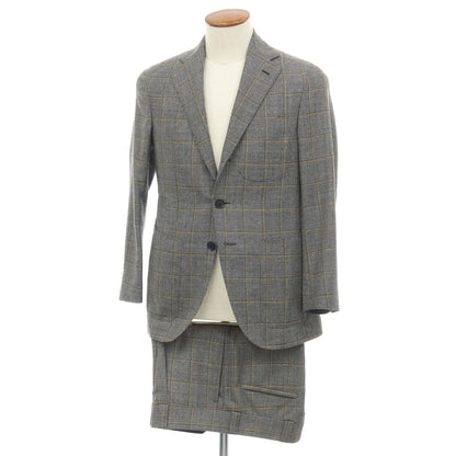 【中古】カルーゾ CARUSO ウール バーズアイ チェック 3つボタンスーツ グレー系【サイズ上46/下48】【 状態ランクB 】【 メンズ 】