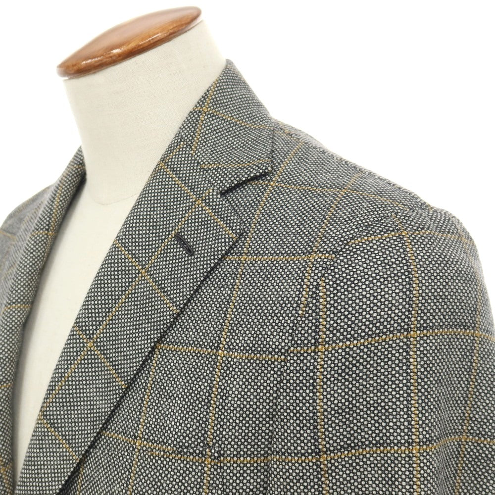 【中古】カルーゾ CARUSO ウール バーズアイ チェック 3つボタンスーツ グレー系【サイズ上46/下48】【 状態ランクB 】【 メンズ 】