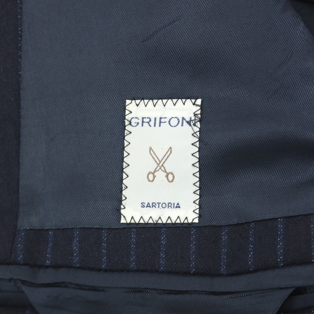 【中古】グリフォーニ GRIFONI ウール ストライプ 2つボタンスーツ ネイビー【サイズ上46/下48】【 状態ランクC 】【 メンズ 】