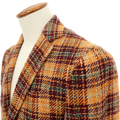 【中古】エルネスト ernesto GFB シルクコットン チェック 2B カジュアルジャケット オレンジxパープル【サイズ48】【 状態ランクB 】【 メンズ 】