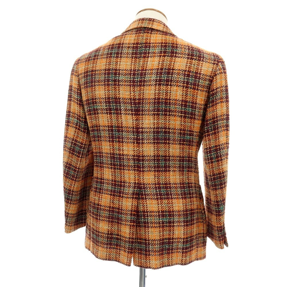 【中古】エルネスト ernesto GFB シルクコットン チェック 2B カジュアルジャケット オレンジxパープル【サイズ48】【 状態ランクB 】【 メンズ 】