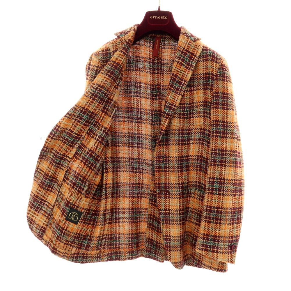【中古】エルネスト ernesto GFB シルクコットン チェック 2B カジュアルジャケット オレンジxパープル【サイズ48】【 状態ランクB 】【 メンズ 】