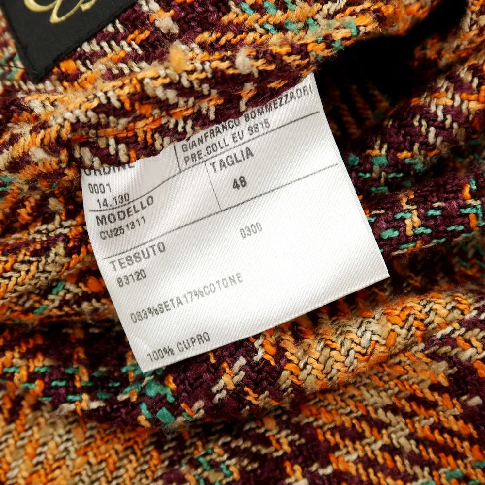 【中古】エルネスト ernesto GFB シルクコットン チェック 2B カジュアルジャケット オレンジxパープル【サイズ48】【 状態ランクB 】【 メンズ 】