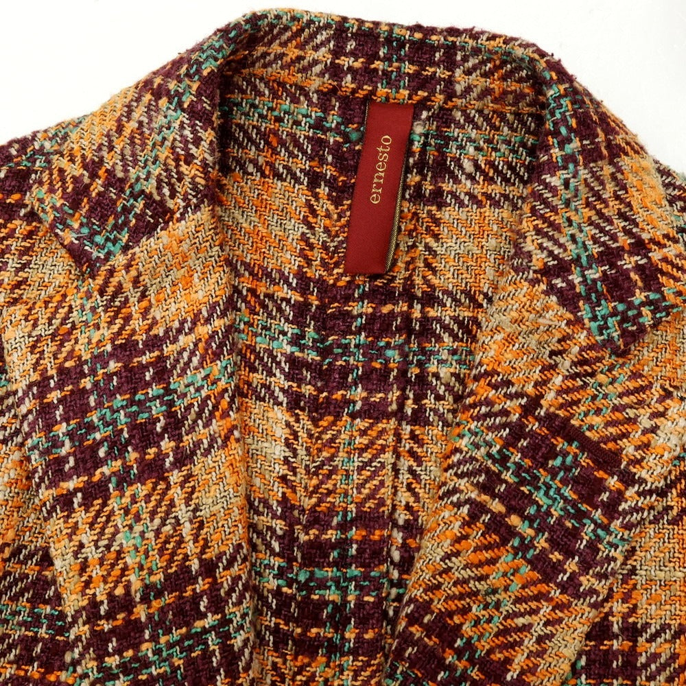 【中古】エルネスト ernesto GFB シルクコットン チェック 2B カジュアルジャケット オレンジxパープル【サイズ48】【 状態ランクB 】【 メンズ 】