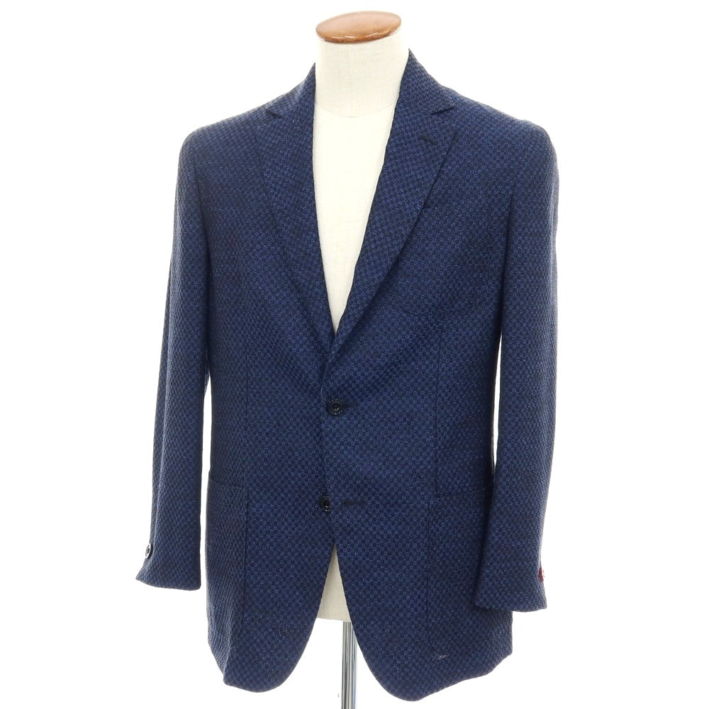 【中古】エルネスト ernesto GFB リネンコットンポリエステル 格子柄 チェック 2B カジュアルジャケット ブルーxブラック【サイズ48】【 状態ランクA 】【 メンズ 】