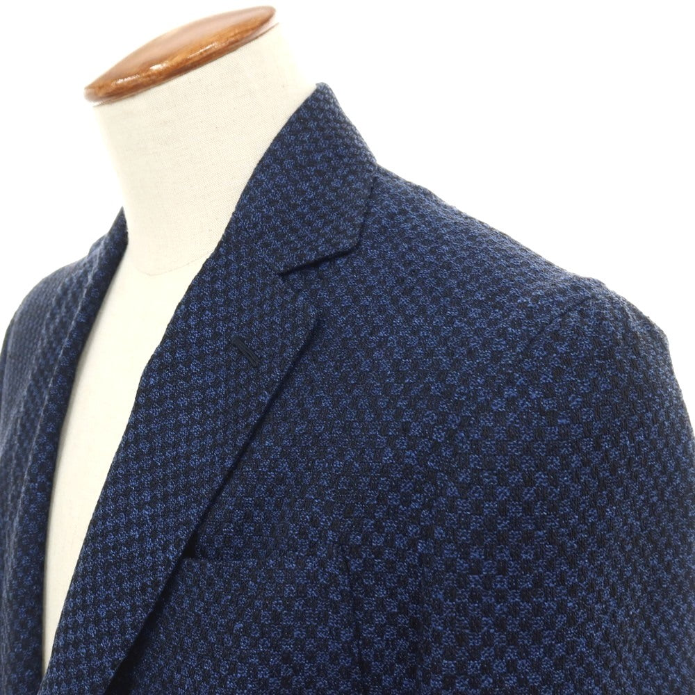 【中古】エルネスト ernesto GFB リネンコットンポリエステル 格子柄 チェック 2B カジュアルジャケット ブルーxブラック【サイズ48】【 状態ランクA 】【 メンズ 】