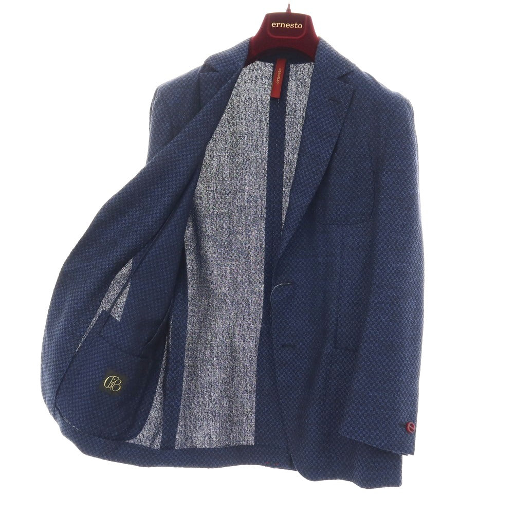 【中古】エルネスト ernesto GFB リネンコットンポリエステル 格子柄 チェック 2B カジュアルジャケット ブルーxブラック【サイズ48】【 状態ランクA 】【 メンズ 】