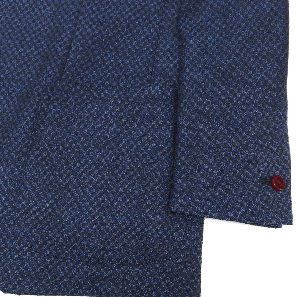 【中古】エルネスト ernesto GFB リネンコットンポリエステル 格子柄 チェック 2B カジュアルジャケット ブルーxブラック【サイズ48】【 状態ランクA 】【 メンズ 】