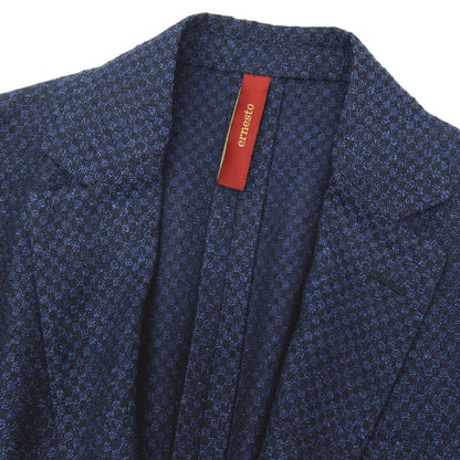 【中古】エルネスト ernesto GFB リネンコットンポリエステル 格子柄 チェック 2B カジュアルジャケット ブルーxブラック【サイズ48】【 状態ランクA 】【 メンズ 】