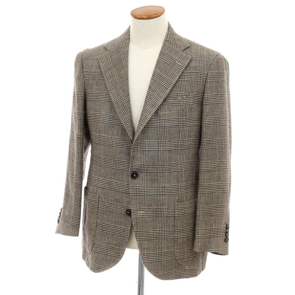 【中古】サルヴァトーレピッコロ Salvatore Piccolo REVER A SPECCHIO リネン グレンチェック 3B カジュアルジャケット ベージュxネイビー【サイズ48】【 状態ランクB 】【 メンズ 】