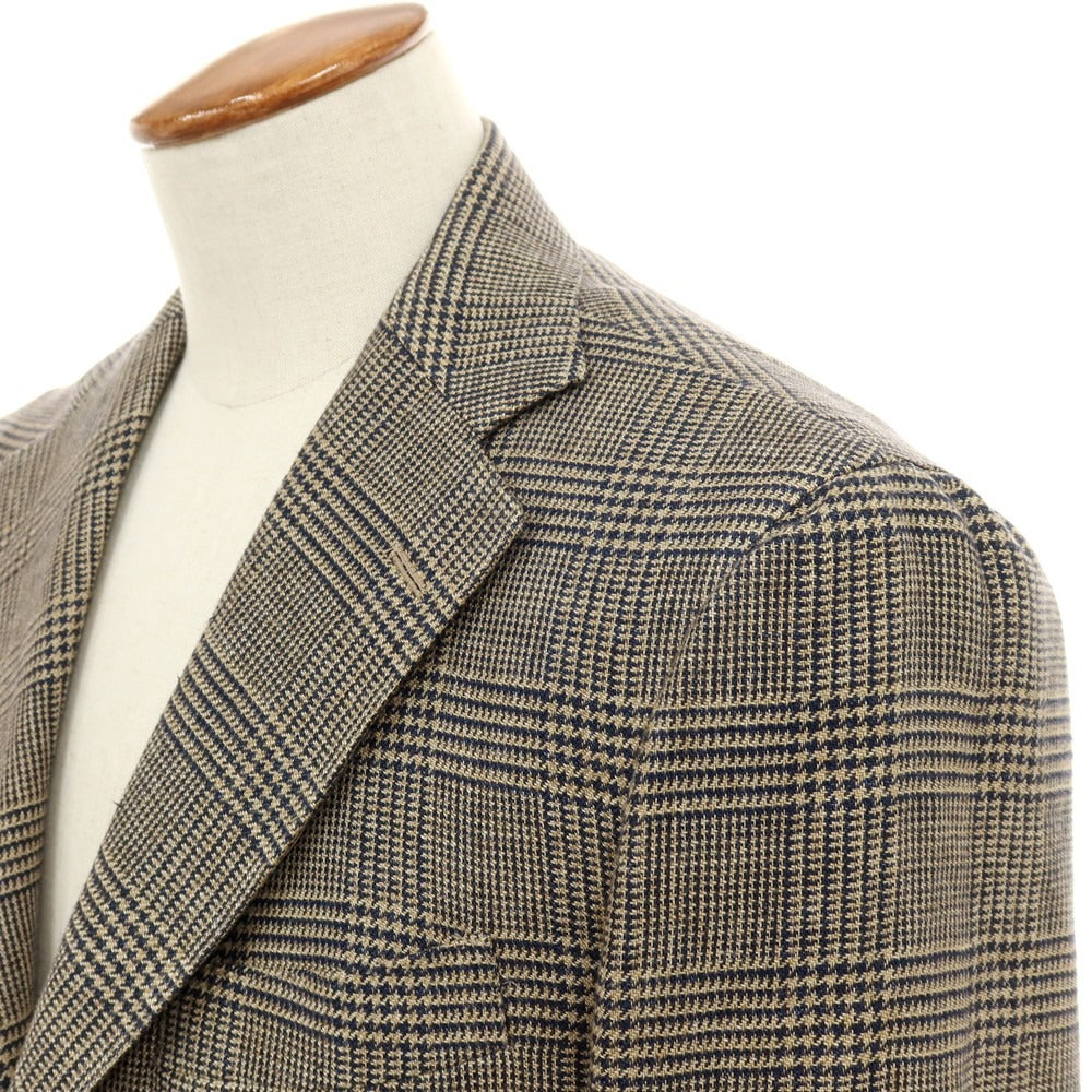 【中古】サルヴァトーレピッコロ Salvatore Piccolo REVER A SPECCHIO リネン グレンチェック 3B カジュアルジャケット ベージュxネイビー【サイズ48】【 状態ランクB 】【 メンズ 】