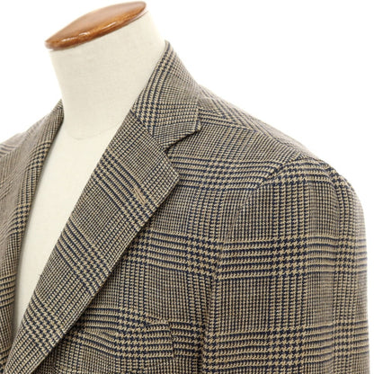 【中古】サルヴァトーレピッコロ Salvatore Piccolo REVER A SPECCHIO リネン グレンチェック 3B カジュアルジャケット ベージュxネイビー【サイズ48】【 状態ランクB 】【 メンズ 】