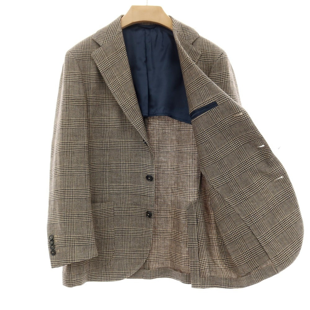 【中古】サルヴァトーレピッコロ Salvatore Piccolo REVER A SPECCHIO リネン グレンチェック 3B カジュアルジャケット ベージュxネイビー【サイズ48】【 状態ランクB 】【 メンズ 】