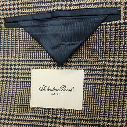 【中古】サルヴァトーレピッコロ Salvatore Piccolo REVER A SPECCHIO リネン グレンチェック 3B カジュアルジャケット ベージュxネイビー【サイズ48】【 状態ランクB 】【 メンズ 】