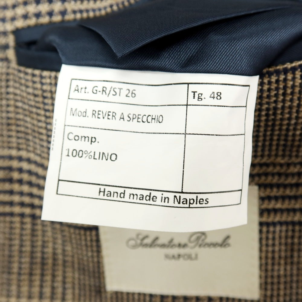 【中古】サルヴァトーレピッコロ Salvatore Piccolo REVER A SPECCHIO リネン グレンチェック 3B カジュアルジャケット ベージュxネイビー【サイズ48】【 状態ランクB 】【 メンズ 】
