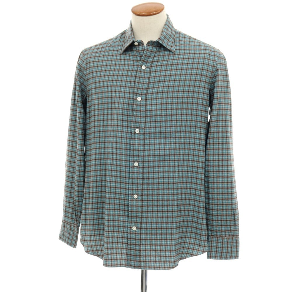 【中古】サルヴァトーレピッコロ Salvatore Piccolo コットン チェック レギュラーカラー カジュアルシャツ ブルーグリーンxブラウン【サイズ40】【 状態ランクB 】【 メンズ 】