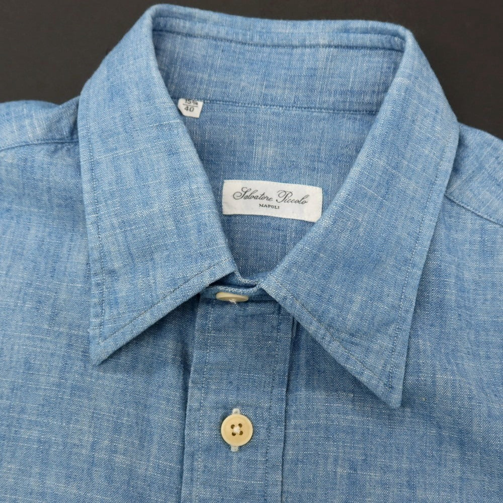 【中古】サルヴァトーレピッコロ Salvatore Piccolo コットン レギュラーカラー プルオーバーシャツ ライトブルー【サイズ40】【 状態ランクC 】【 メンズ 】