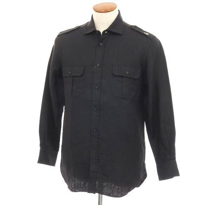 【中古】ギローバー GUY ROVER リネン ワイドカラー カジュアルシャツ ブラック【サイズM】【 状態ランクB 】【 メンズ 】