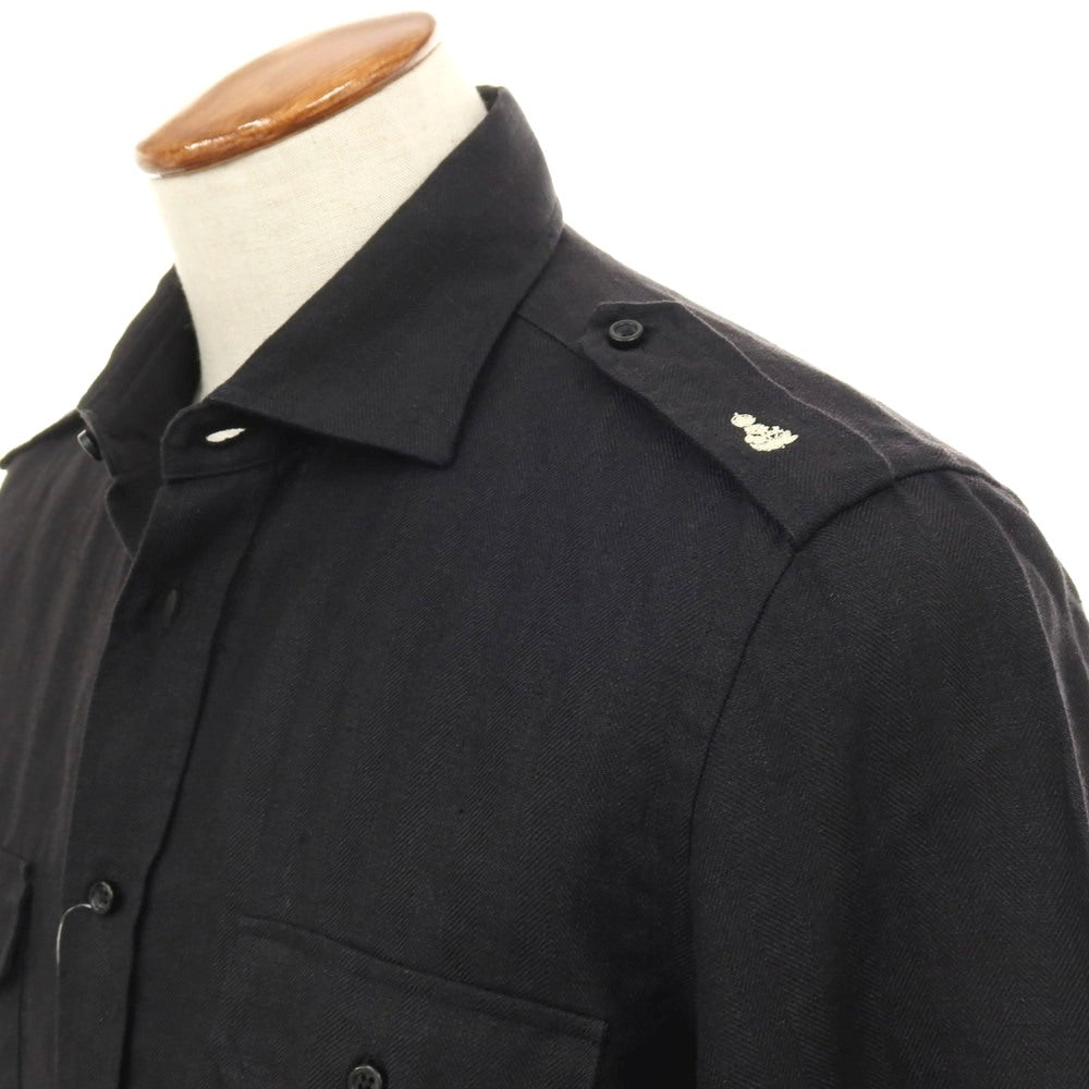 【中古】ギローバー GUY ROVER リネン ワイドカラー カジュアルシャツ ブラック【サイズM】【 状態ランクB 】【 メンズ 】